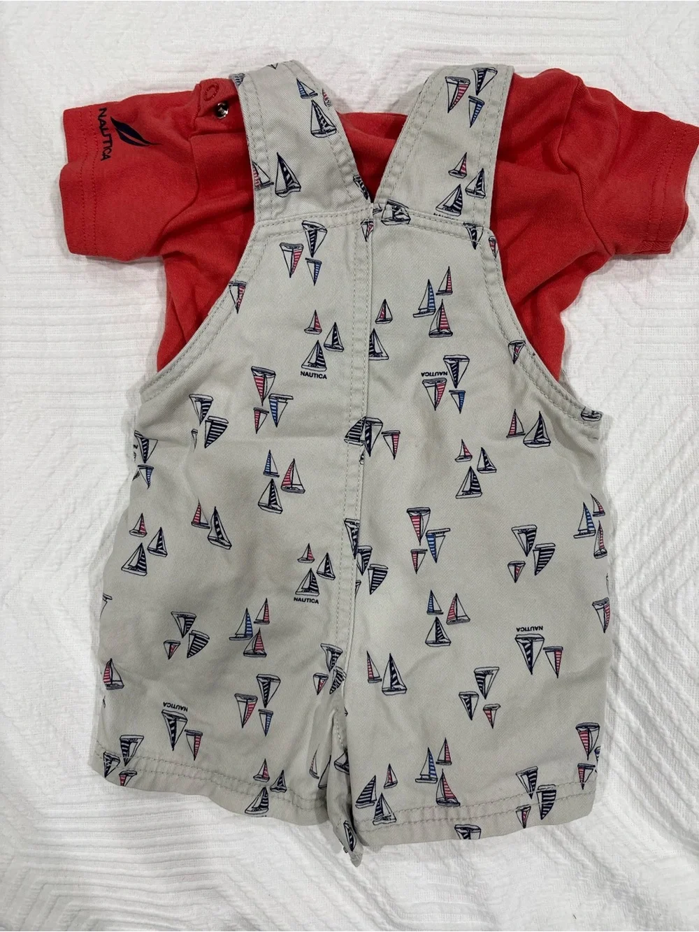 Nautica Red Tee with Nautica Sailboat Print Overalls - Kids